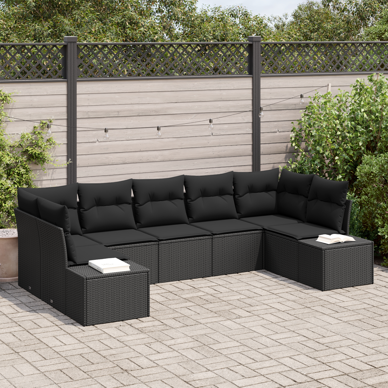 Sodo Sofų Rinkinys 7 pcs Juoda 289 x 154 x 85 cm Poli ratanas