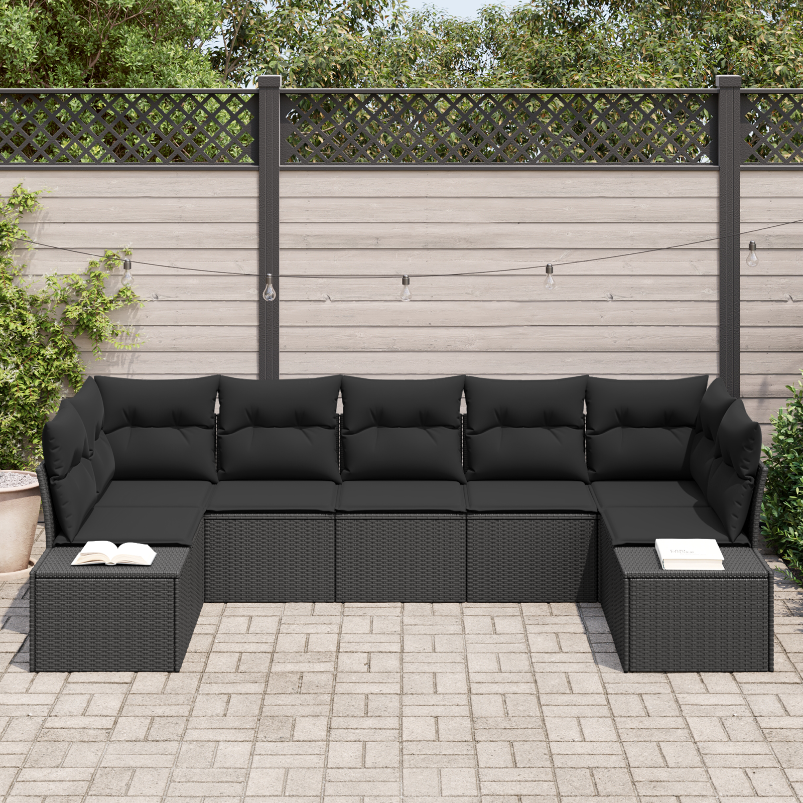 Sodo Sofų Rinkinys 7 pcs Juoda 289 x 154 x 85 cm Poli ratanas