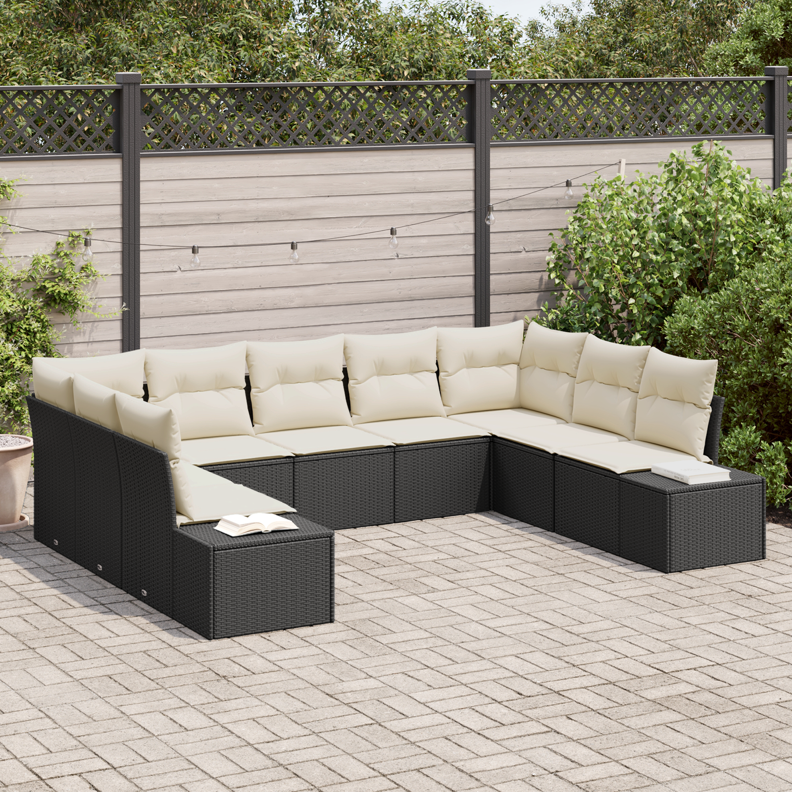 Sodo Sofų Rinkinys 9 pcs Juoda ir kreminė 289 x 209 x 85 cm