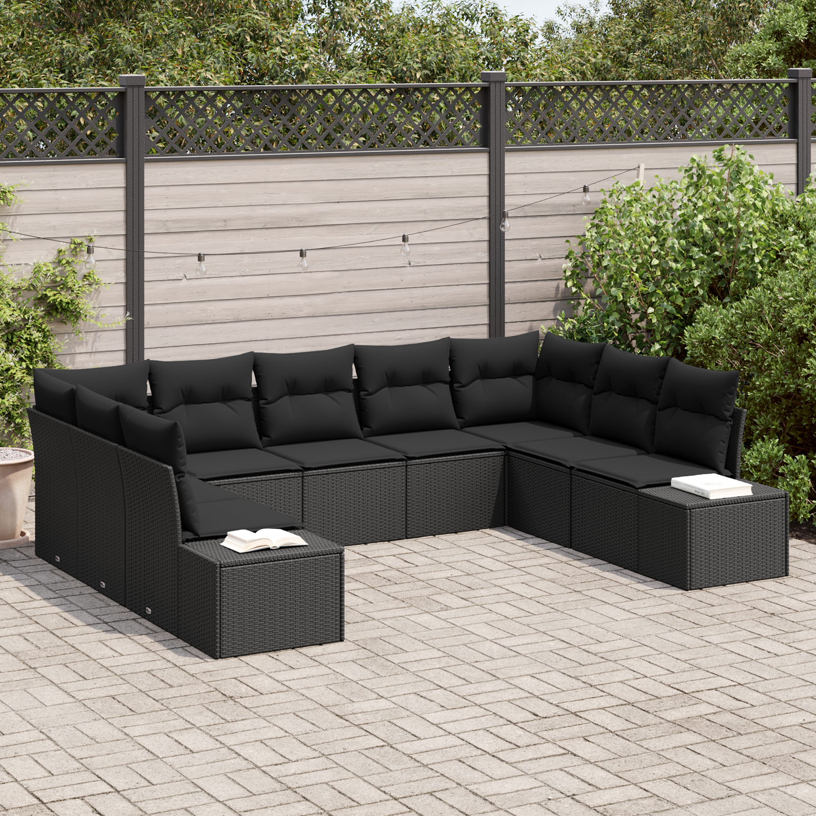 Sodo Sofų Rinkinys 9 pcs Juoda 289 x 209 x 85 cm Poli ratanas