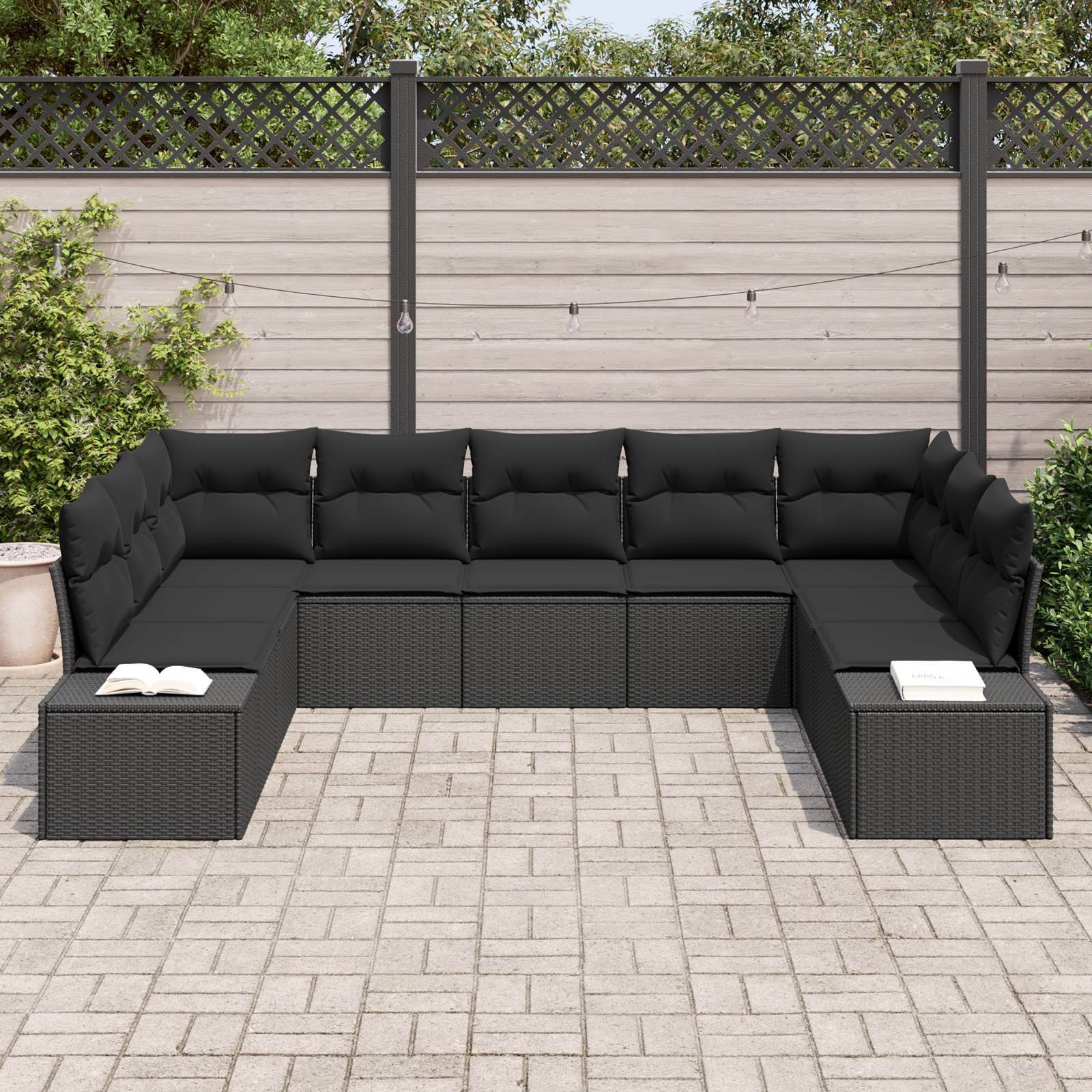 Sodo Sofų Rinkinys 9 pcs Juoda 289 x 209 x 85 cm Poli ratanas