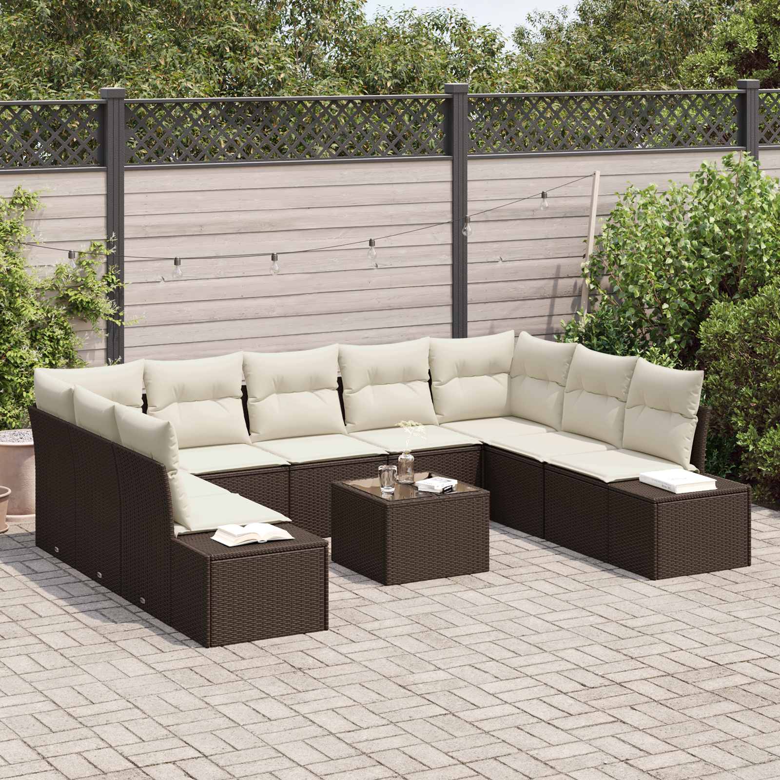 Sodo Sofų Rinkinys 10 pcs Ruda ir kreminė 289 x 209 x 85 cm