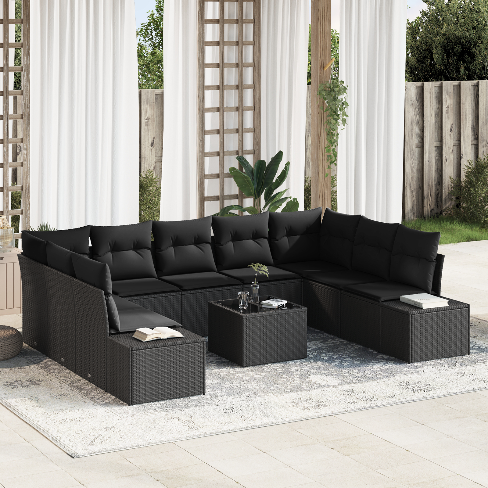 Sodo Sofų Rinkinys 10 pcs Juoda 289 x 209 x 85 cm Poli ratanas