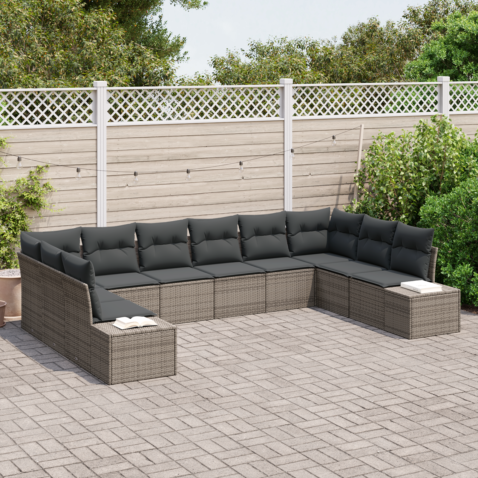 10-Piece Garden Sofa Set with Cushions Grey Poly Rattan