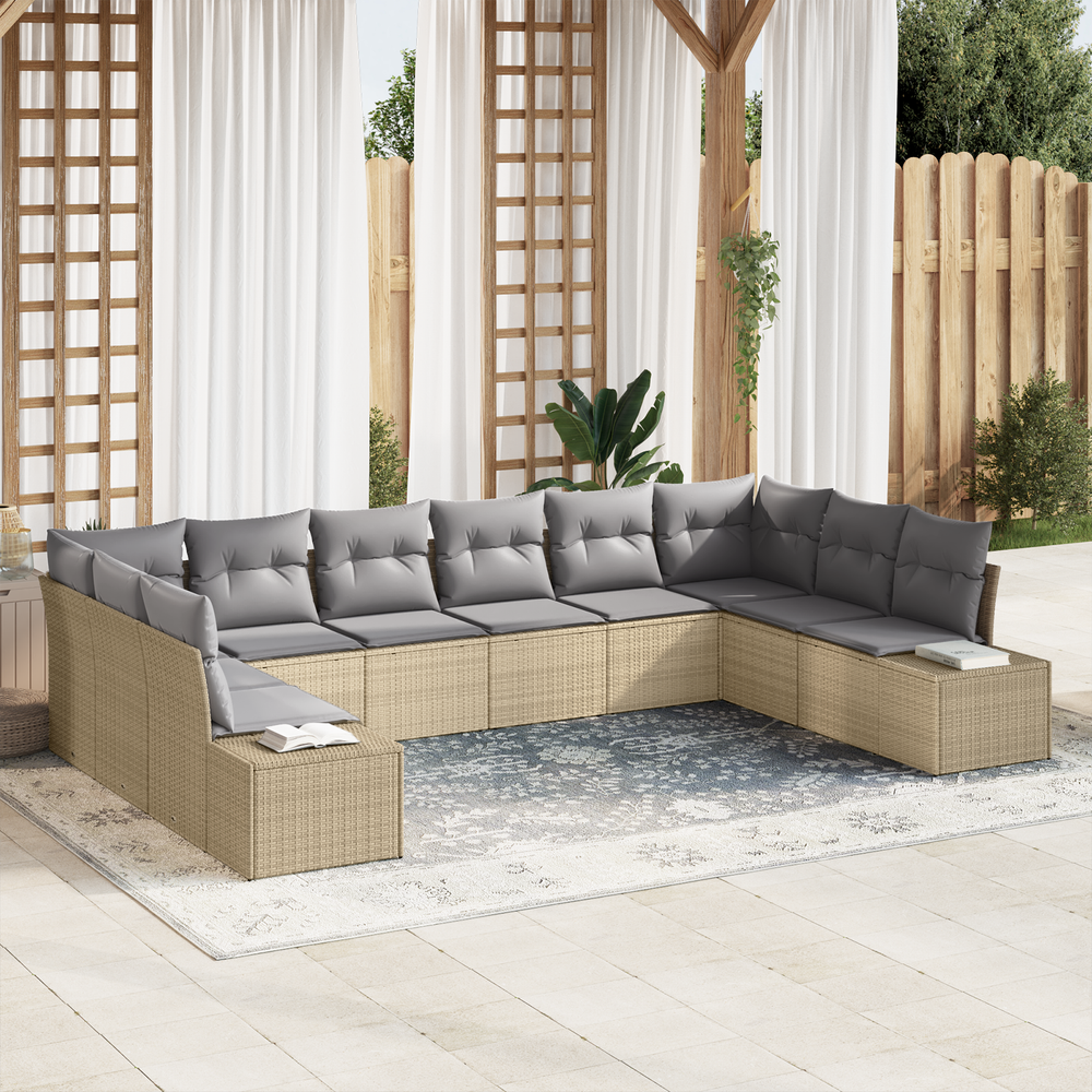 10-piece garden sofa set with cushions sand poly rattan