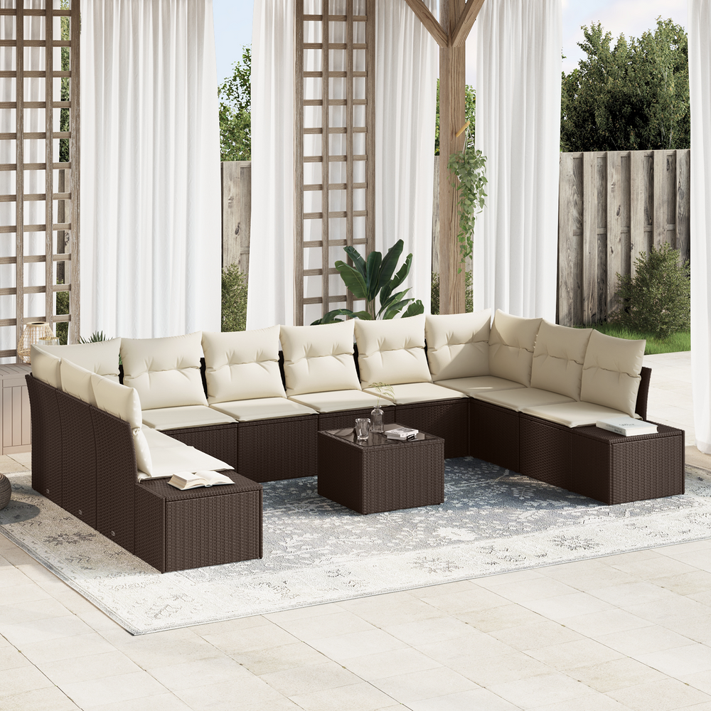 10-piece garden sofa set with cushions grey poly rattan