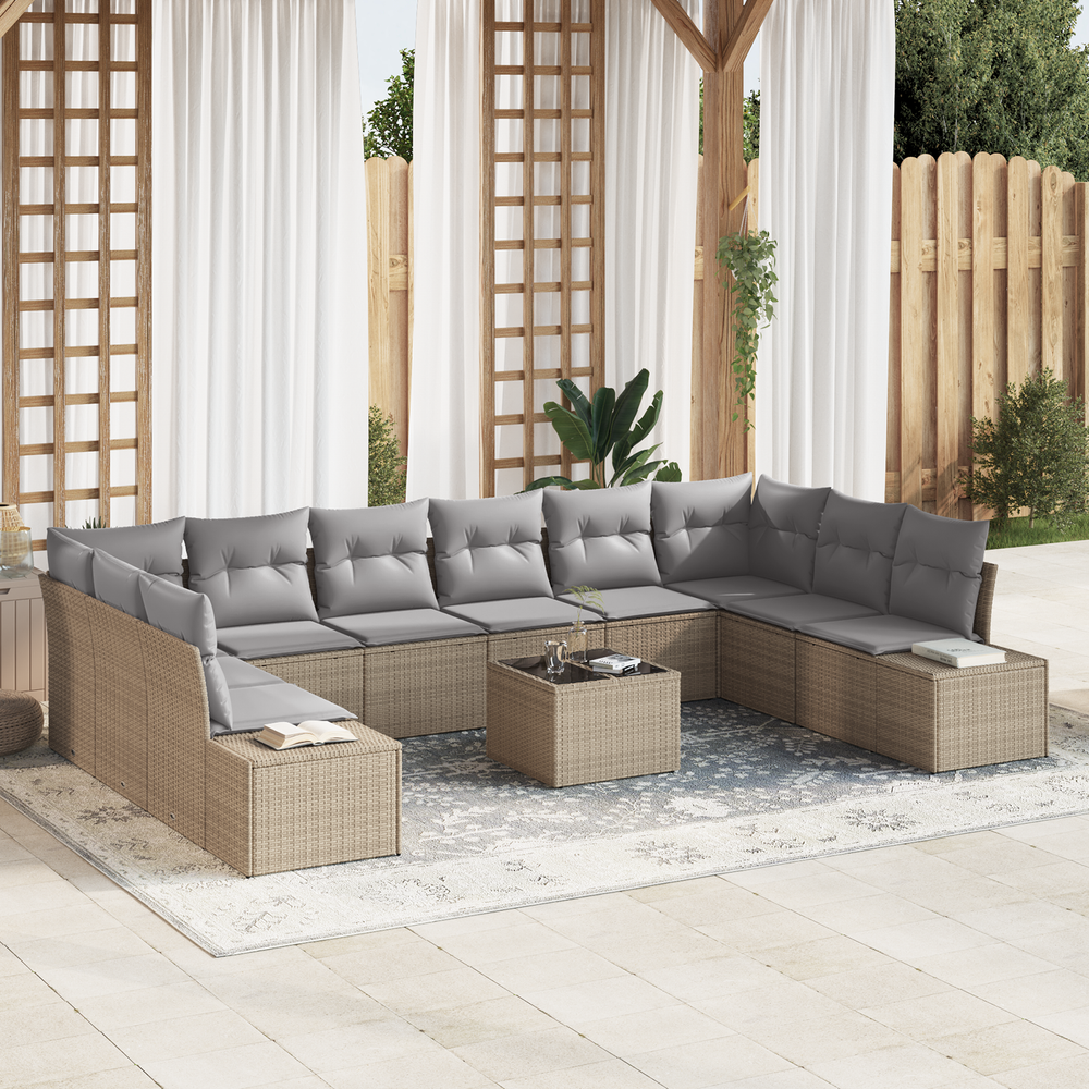11-piece Garden sofa set with cushions black poly rattan