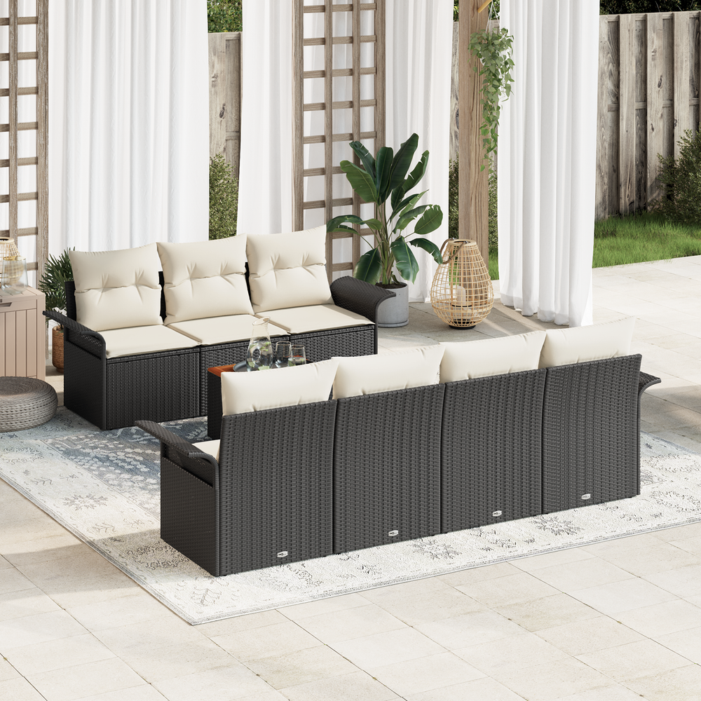 8-Piece Garden Sofa Set with Cushions Black Poly Rattan Acacia