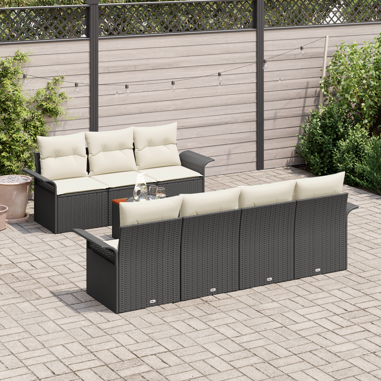 8 dalių sodo sofa rinkinys su pagalvėlėmis juodo poliratanas akacija