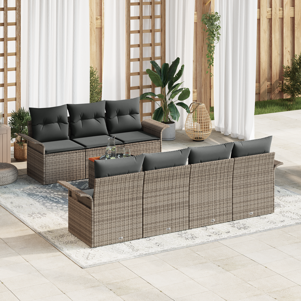 8-Piece Garden Sofa Set with Cushions Grey Poly Rattan Acacia