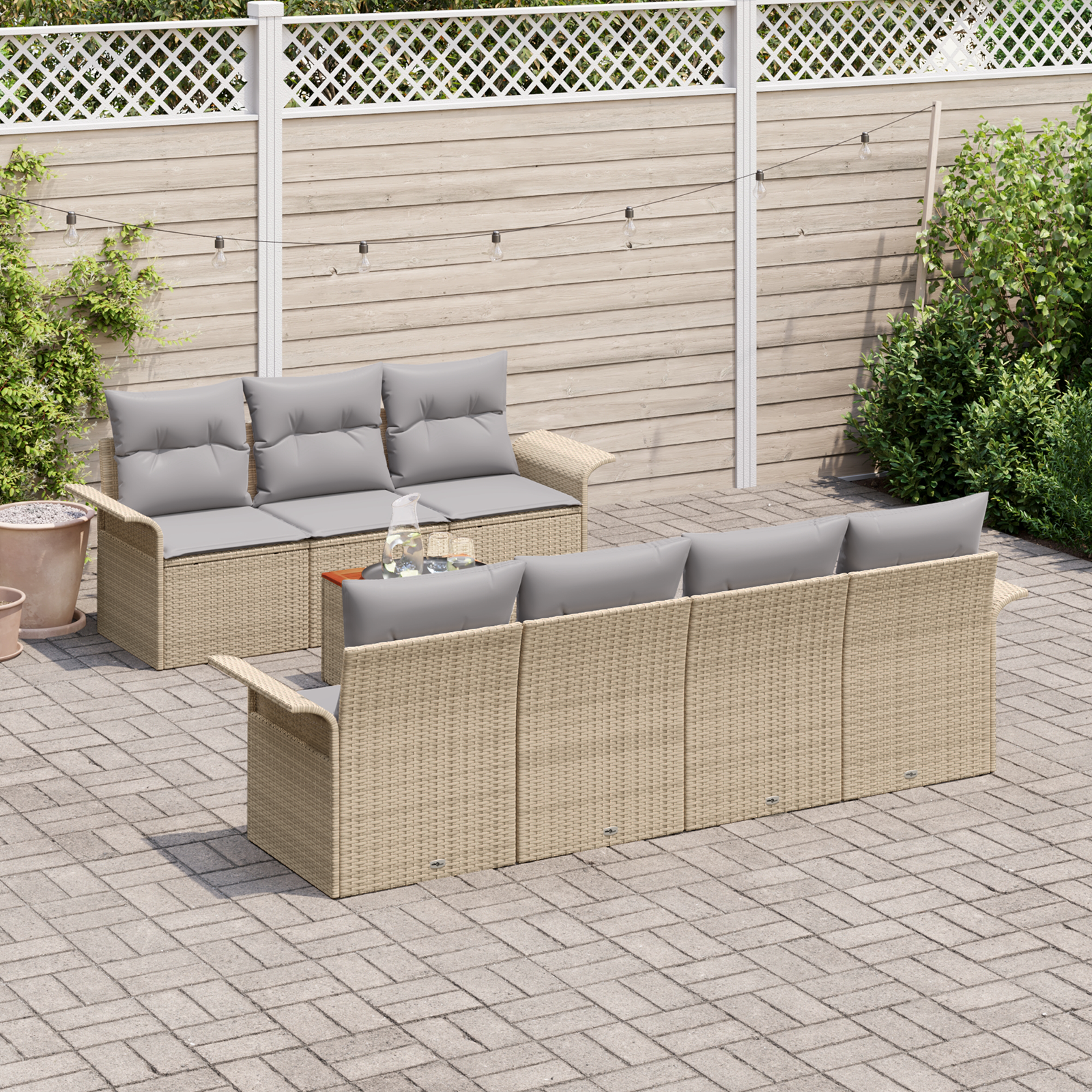 8 dalių sodo sofa rinkinys su pagalvėlėmis smėlio poli ratanas akacijos