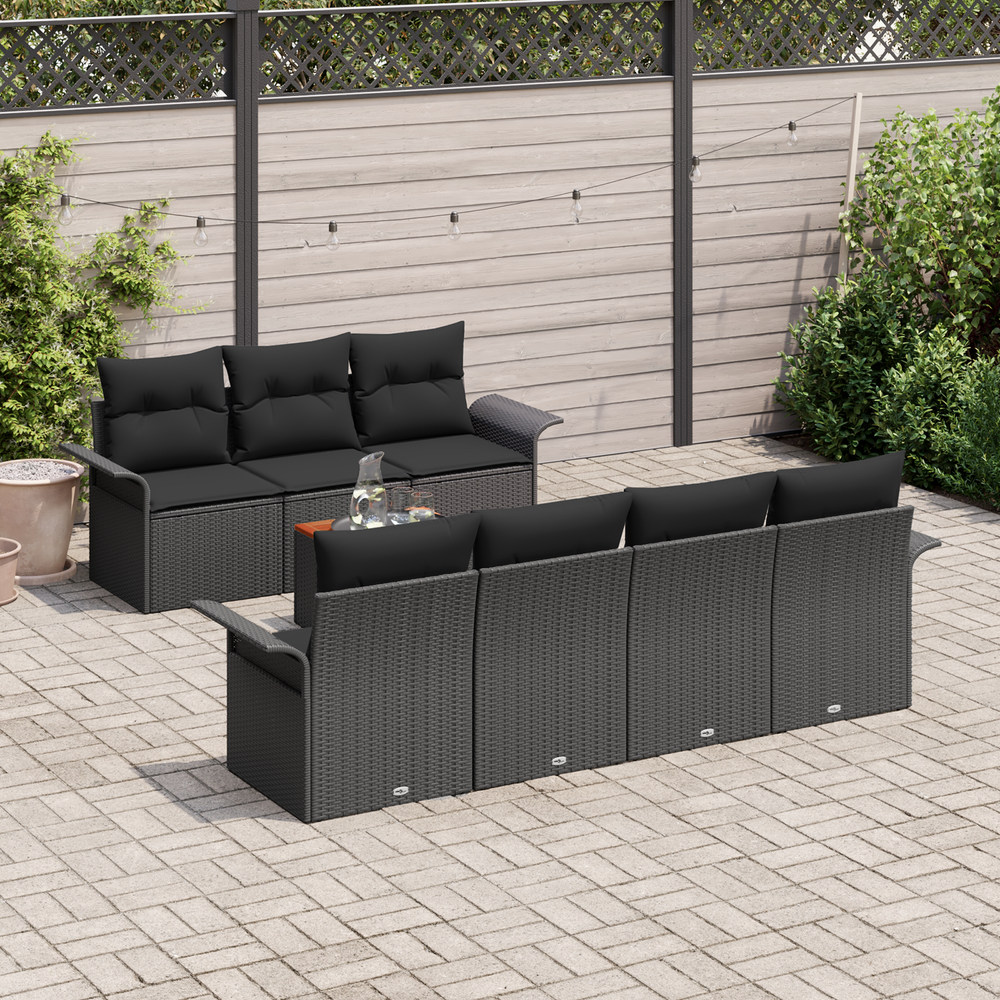 8-Piece Garden Sofa Set with Cushions Black Poly Rattan Acacia
