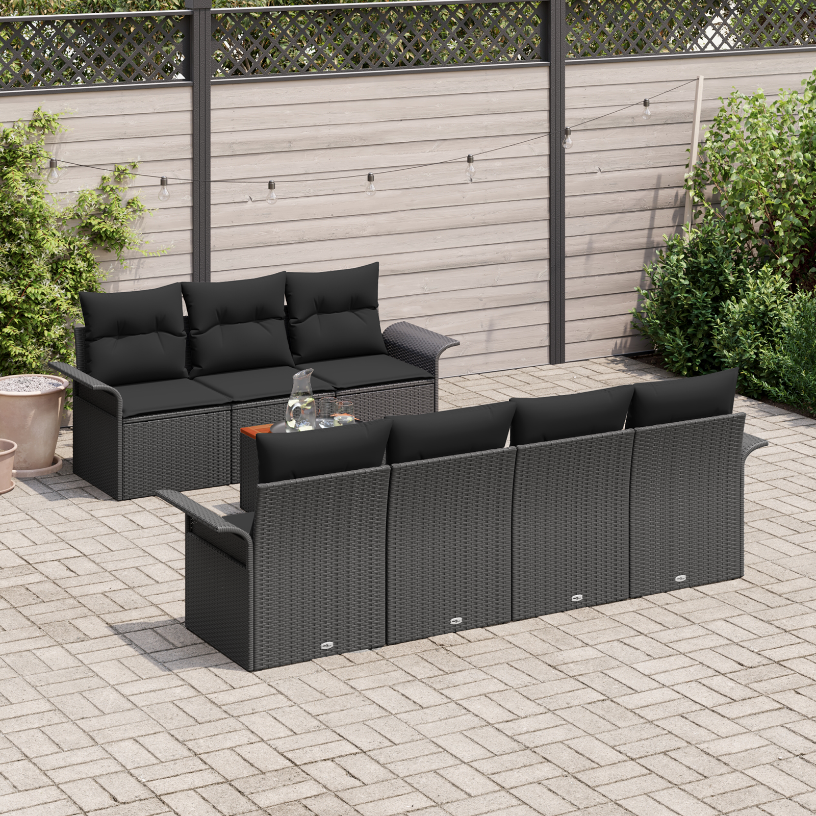 8 dalių sodo sofa komplektas su pagalvėlėmis Juodas Poli Ratanas Akacijos
