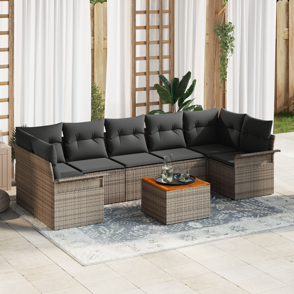 8-piece garden sofa set with cushions grey poly rattan acacia