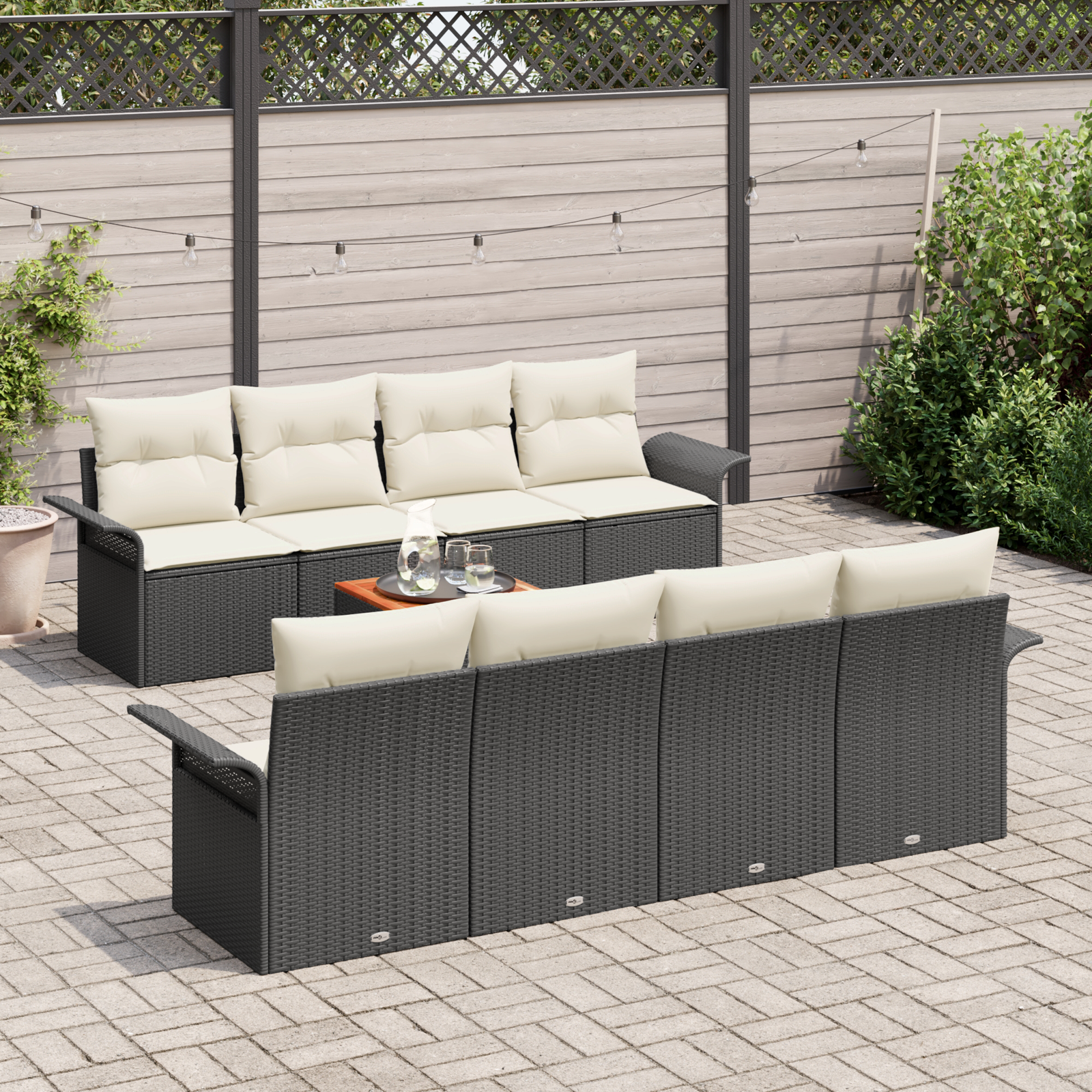 9 dalių sodo sofa rinkinys su pagalvėmis Juodas Poliratanas Akacija