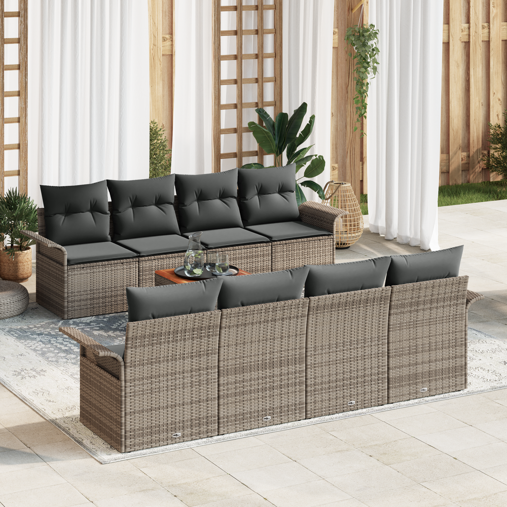 9-Piece Garden Sofa Set with Cushions Grey Poly Rattan Acacia