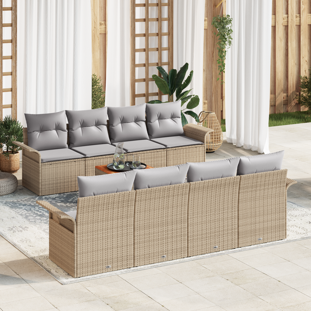 9-Piece Garden Sofa Set with Cushions Light Brown Poly Rattan Acacia