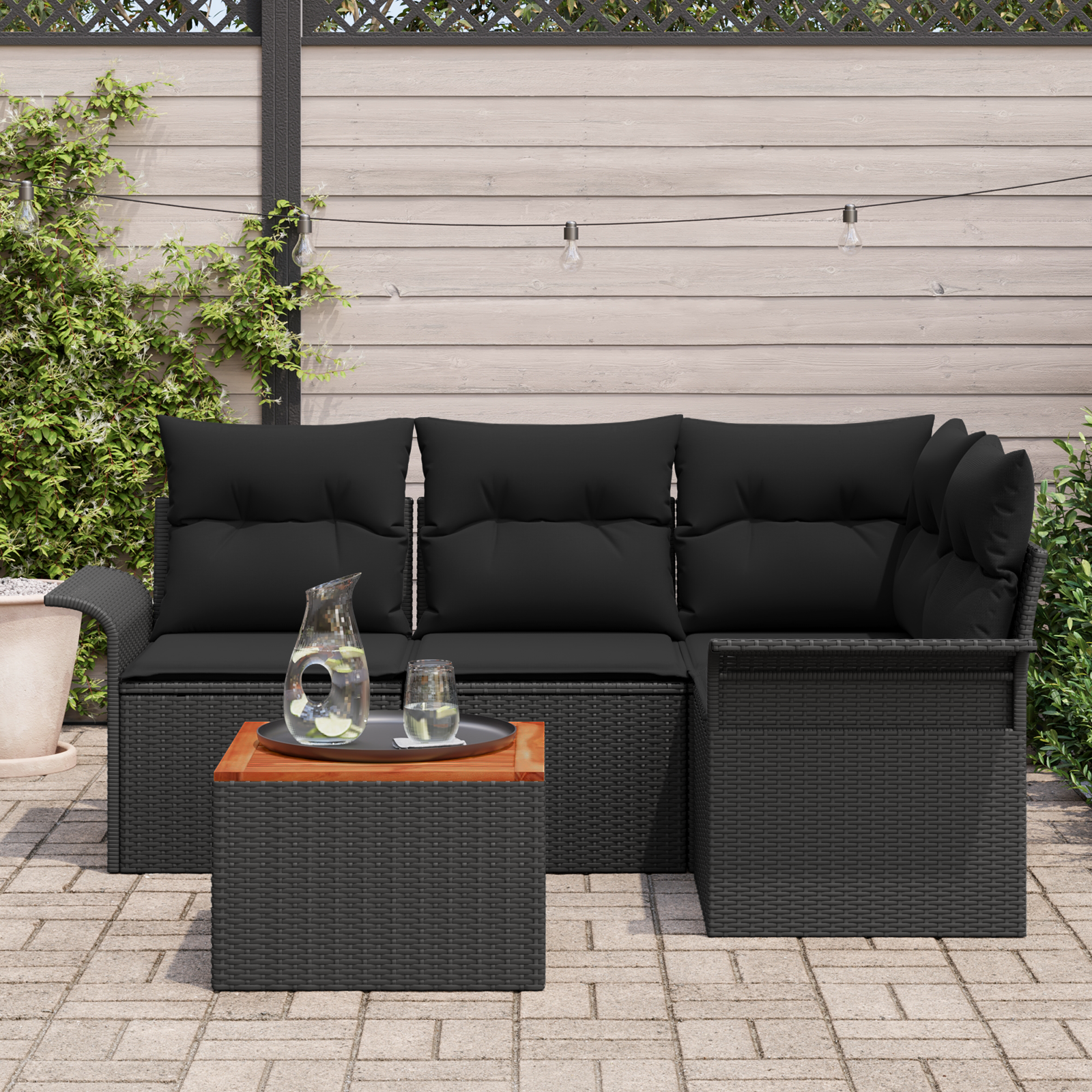 Sodo Sofų Rinkinys su saugykla 5 pcs Juoda poliratanas
