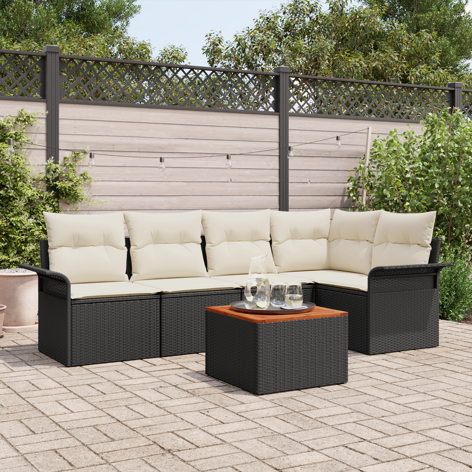 Sodo Sofų Rinkinys 6 pcs Juoda ir kreminė 55 x 55 x 37 cm
