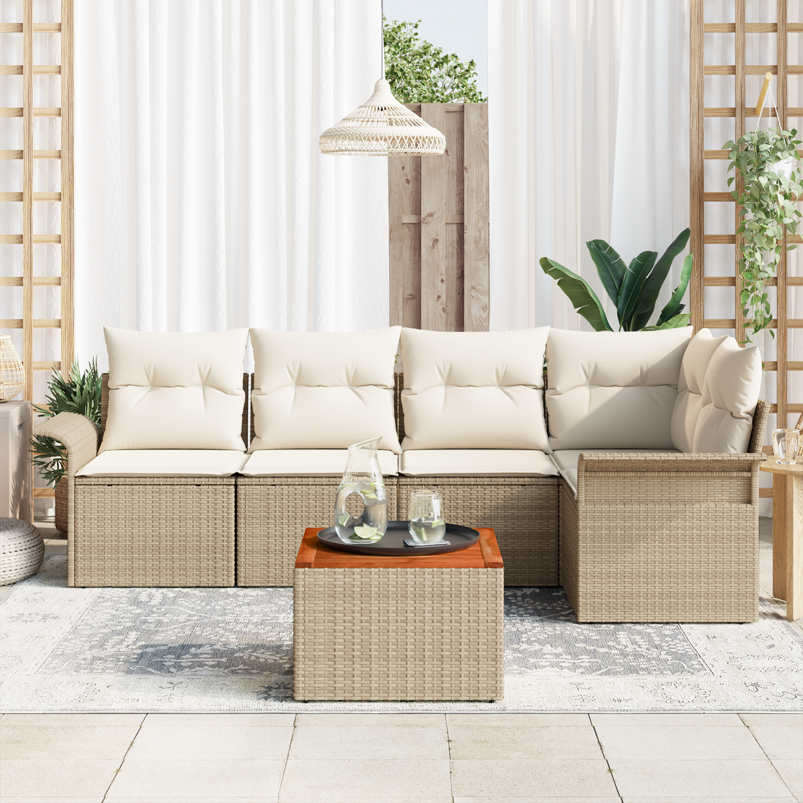 Sodo Sofų Rinkinys 6 pcs Bežinė ir kreminė 55 x 55 x 37 cm