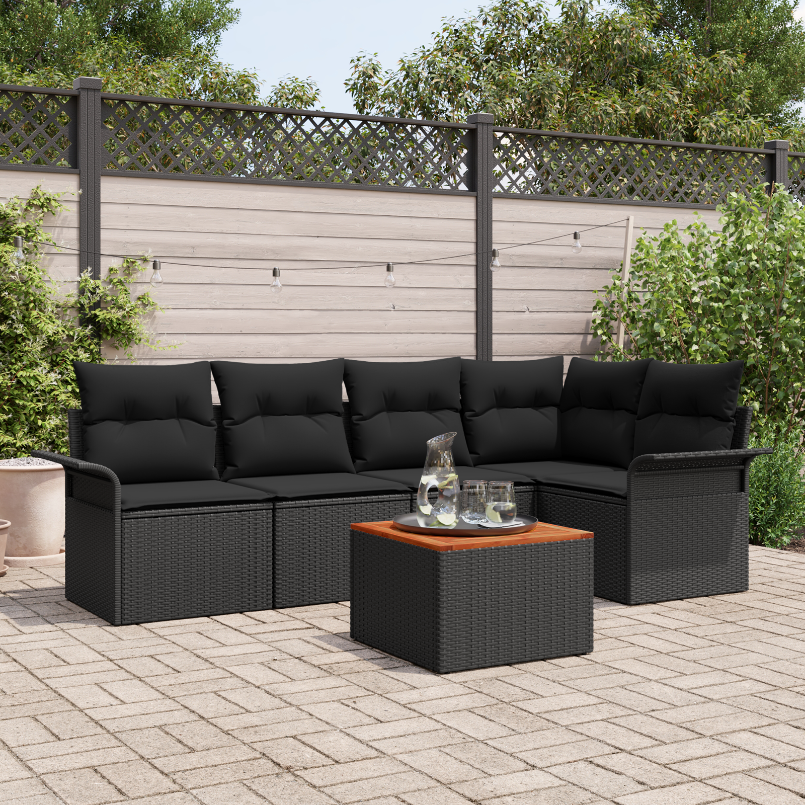 Sodo Sofų Rinkinys su pagalve 6 pcs Juoda 55 x 55 x 37 cm