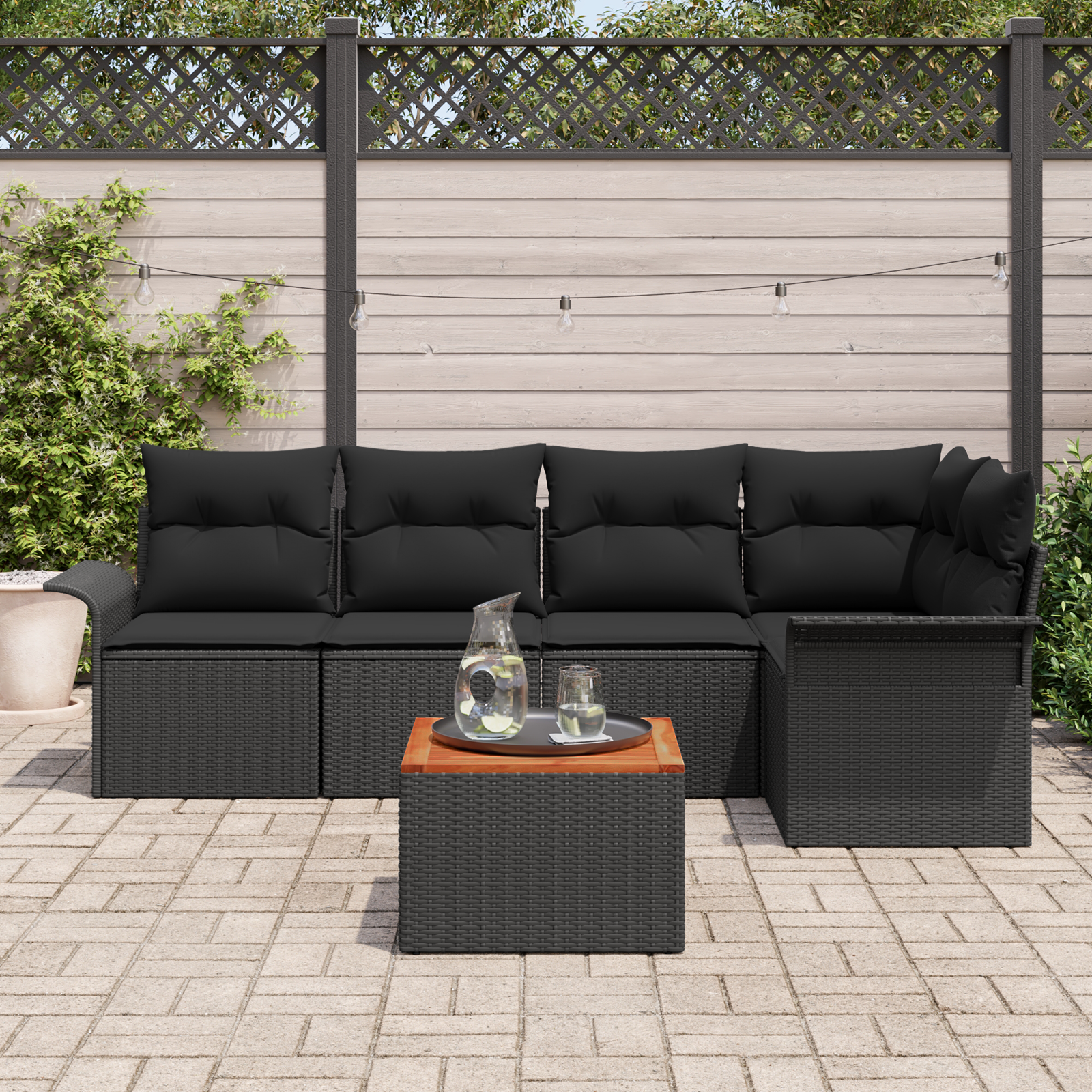 Sodo Sofų Rinkinys su pagalve 6 pcs Juoda 55 x 55 x 37 cm
