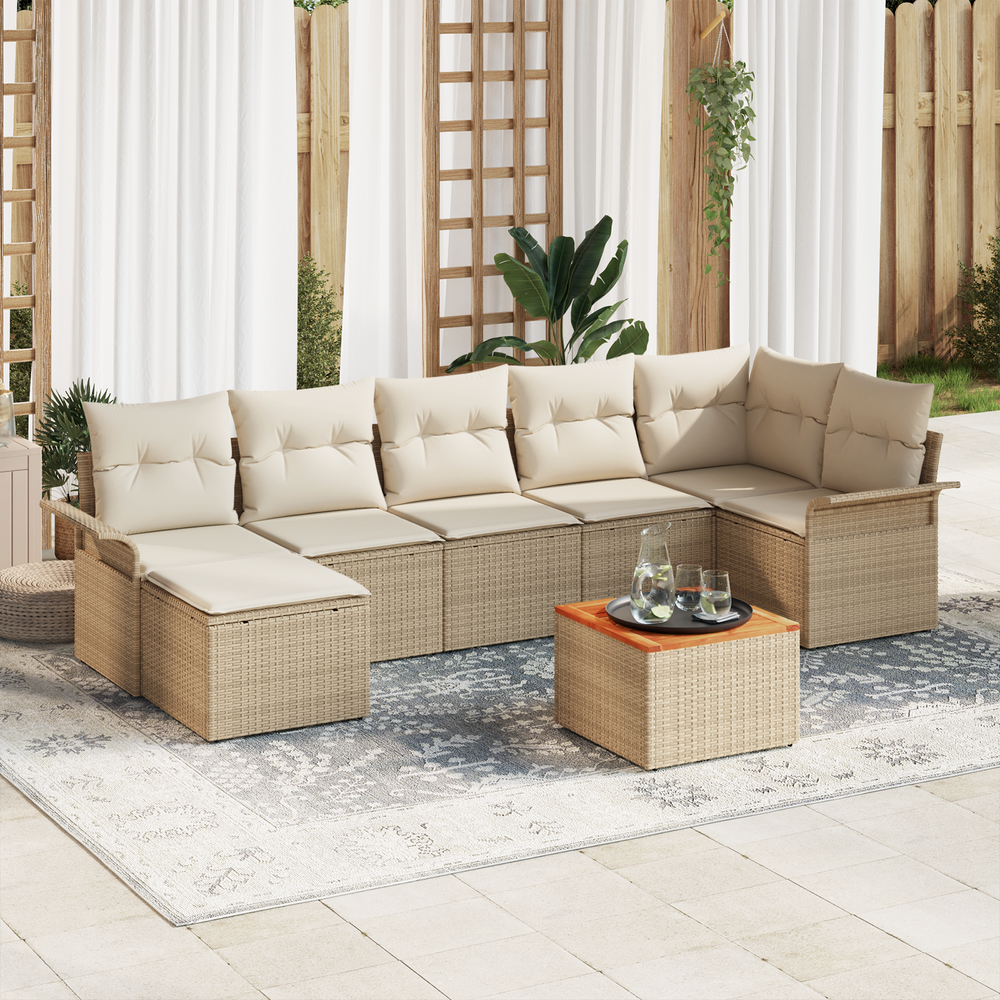 8 Piece Garden Sofa with Cushions Sand Polyrattan Acacia