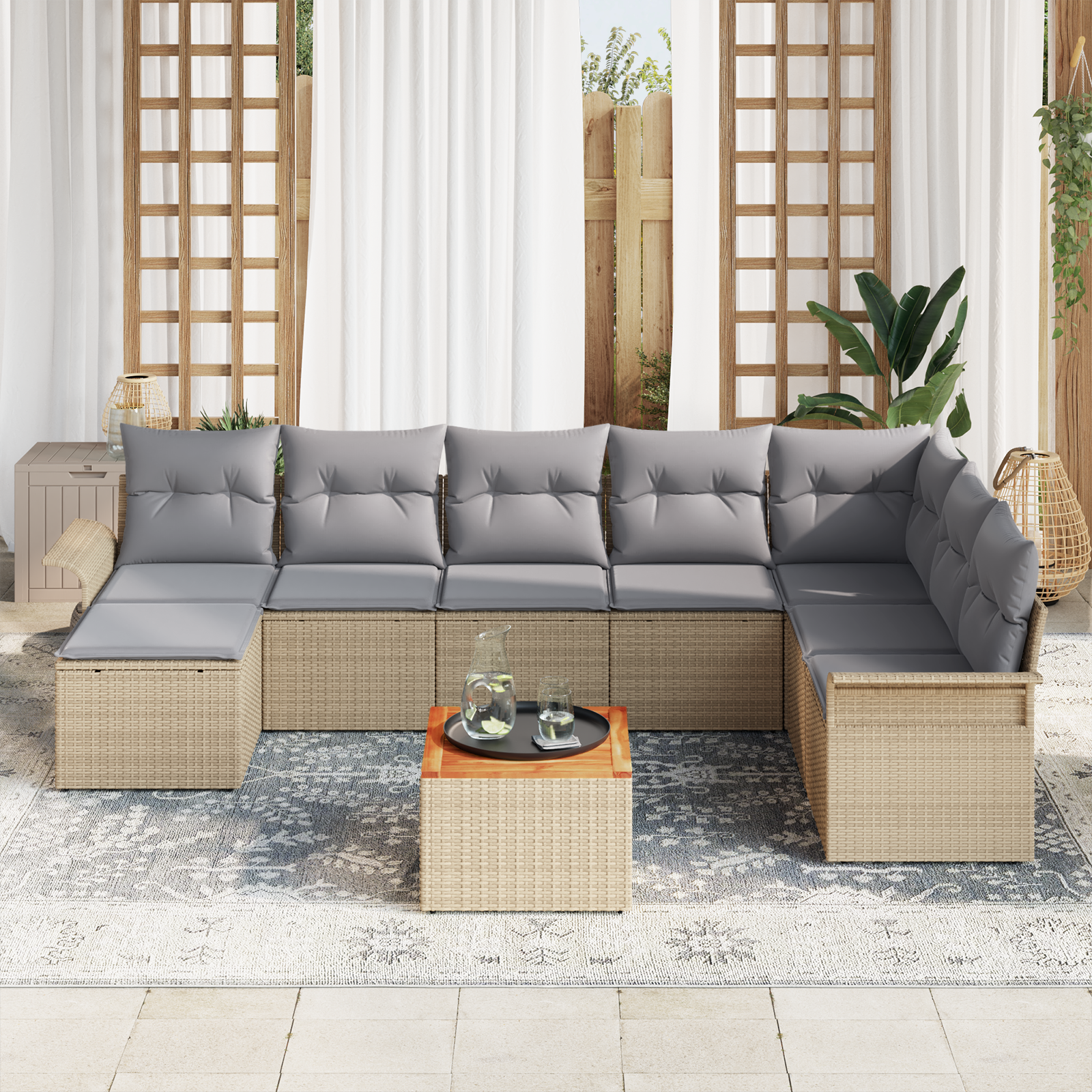 Sodo Sofų Rinkinys su pagalve 9 pcs Bežinė ir šviesiai pilka