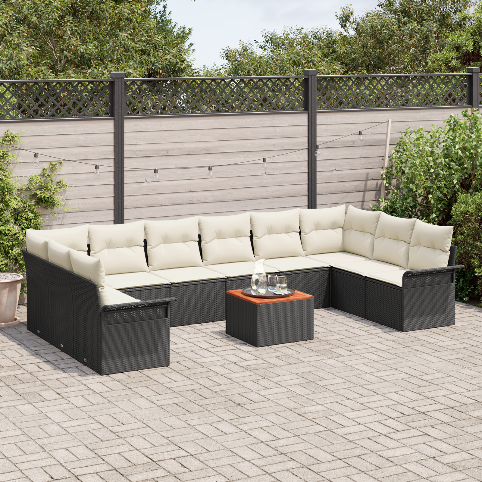 11 dalių Sodo Sofa Rinkinys su pagalvėmis juodos poli ratanas akacijos