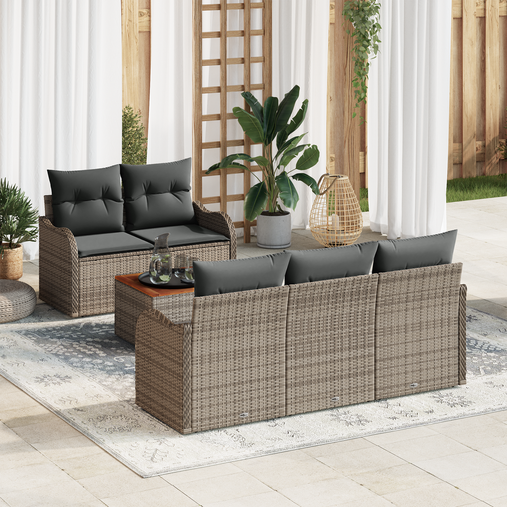 6-Piece Garden Sofa Set with Grey Poly Rattan Acacia