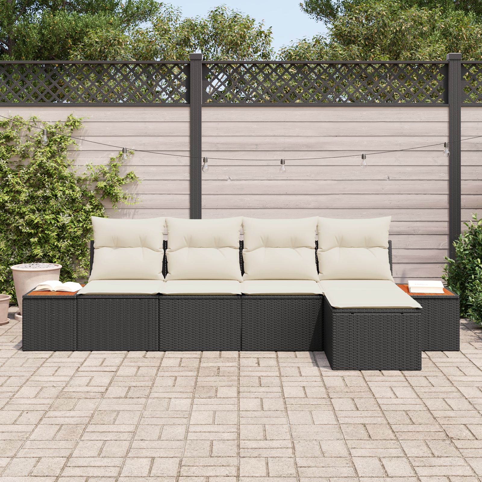 5 dalių sodo sofa rinkinys su pagalvėmis juodas poliratanas akacija