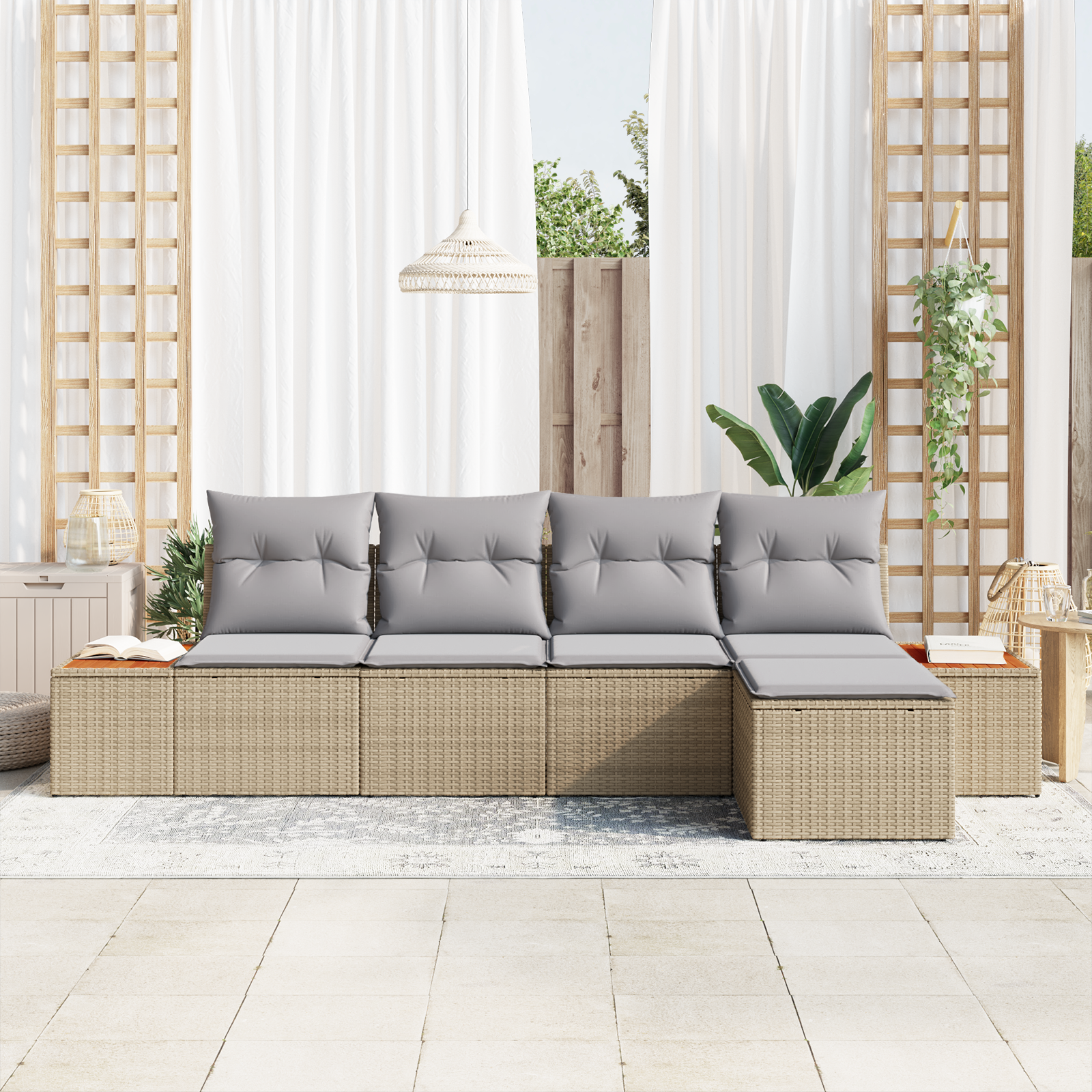 5 dalių sodo sofa su pagalvėlėmis bežinis poliratanas akacijos