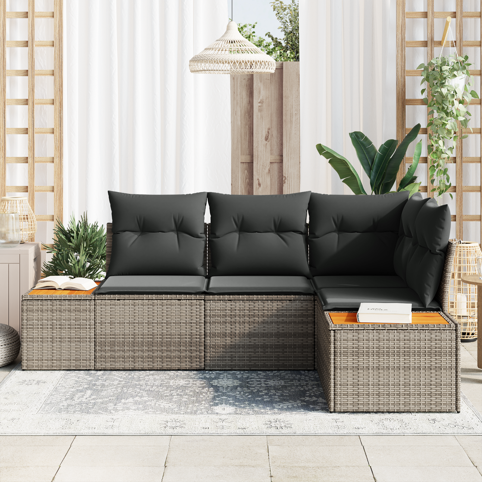 Sodo Sofų Rinkinys su pagalve 4 pcs Pilka Poliratanas