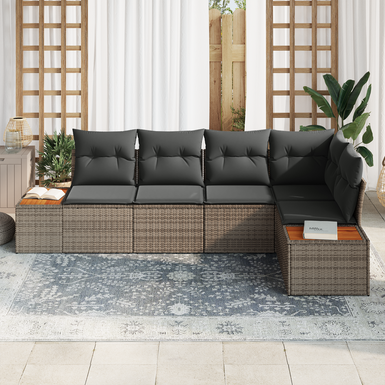 5 dalių sodo sofa rinkinys su pagalvėlėmis pilkas poli ratanas akacija