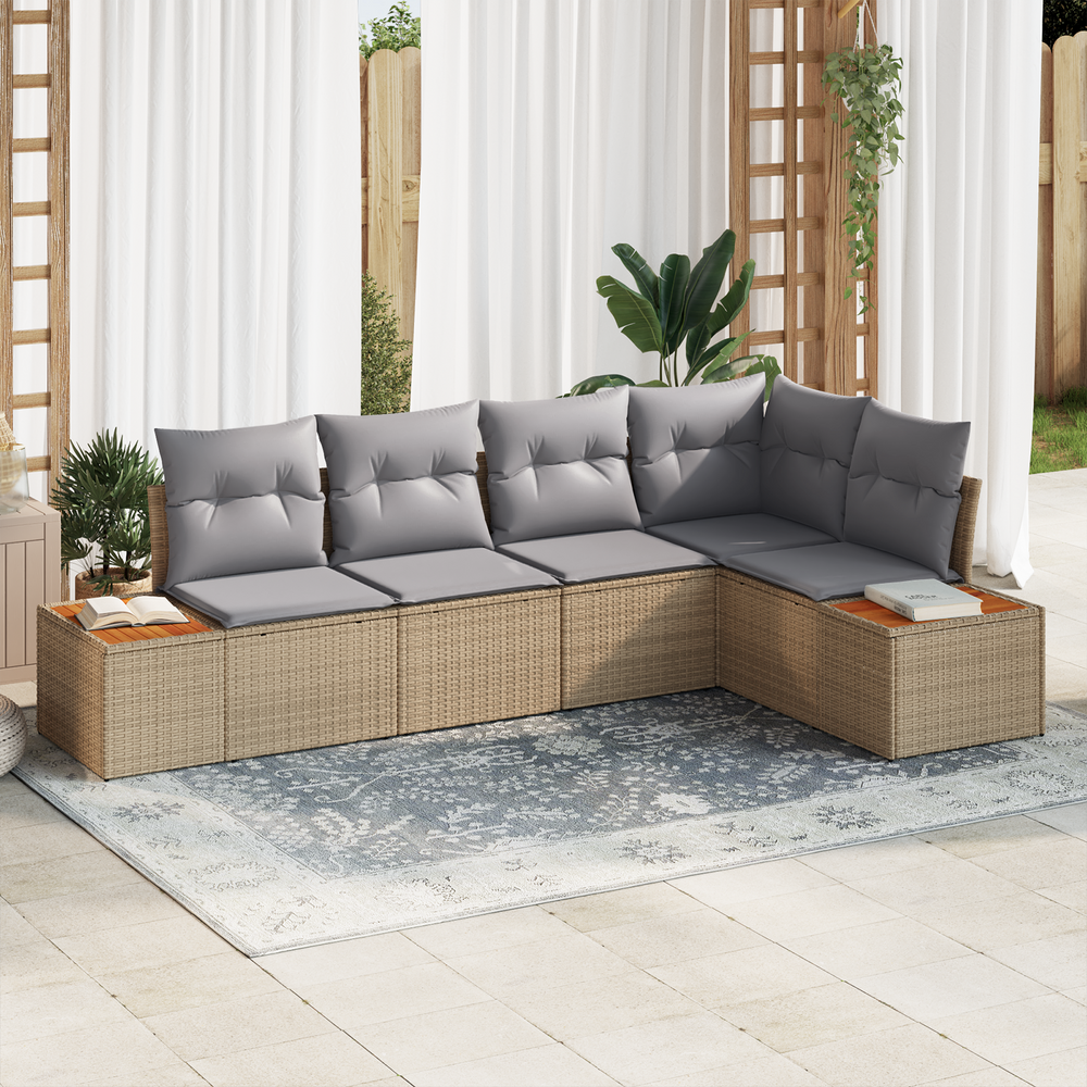 5-Piece Garden Sofa Set with Cushions Light Rattan Poly