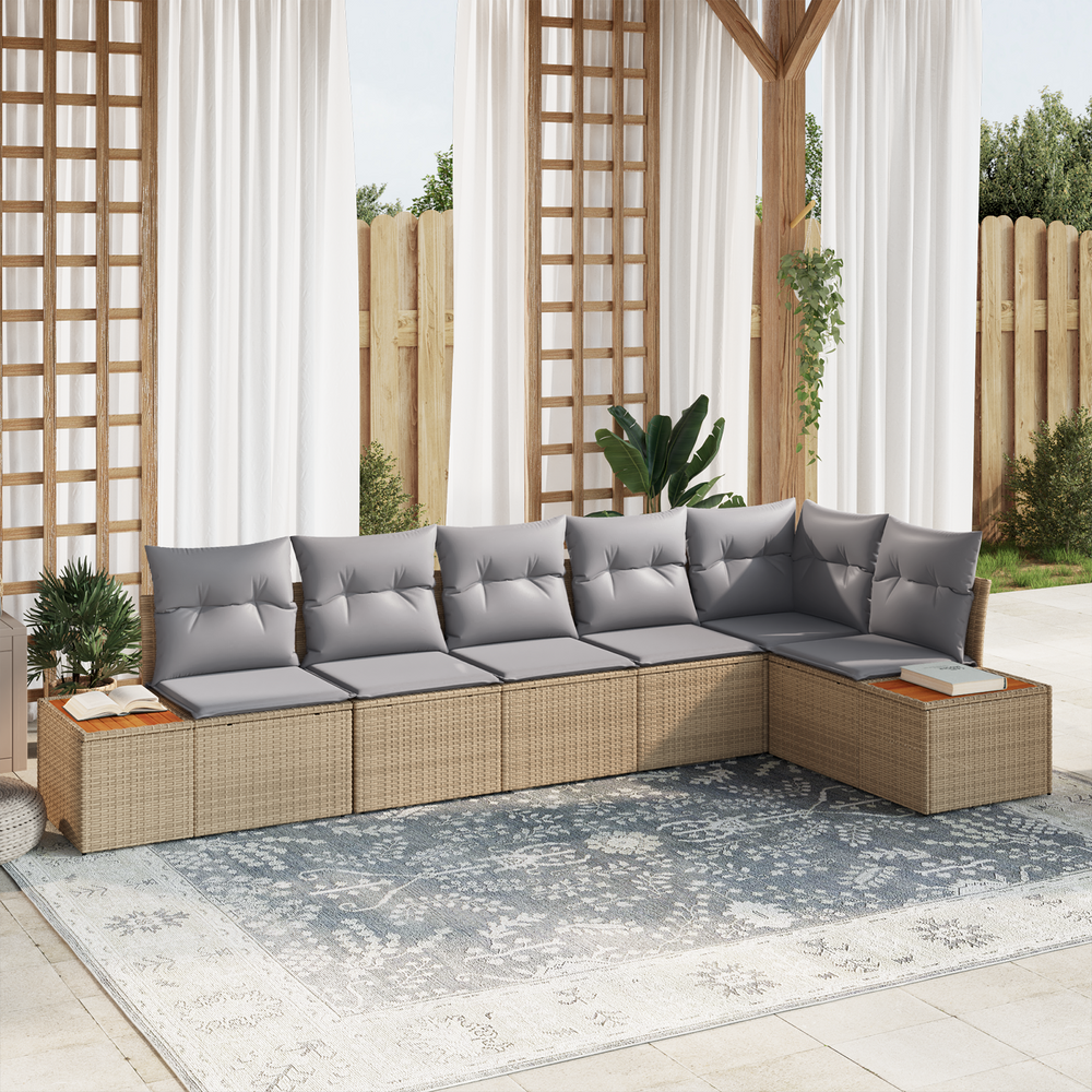 6-Piece Garden Sofa Set with Cushions Sand Acacia Poly Rattan