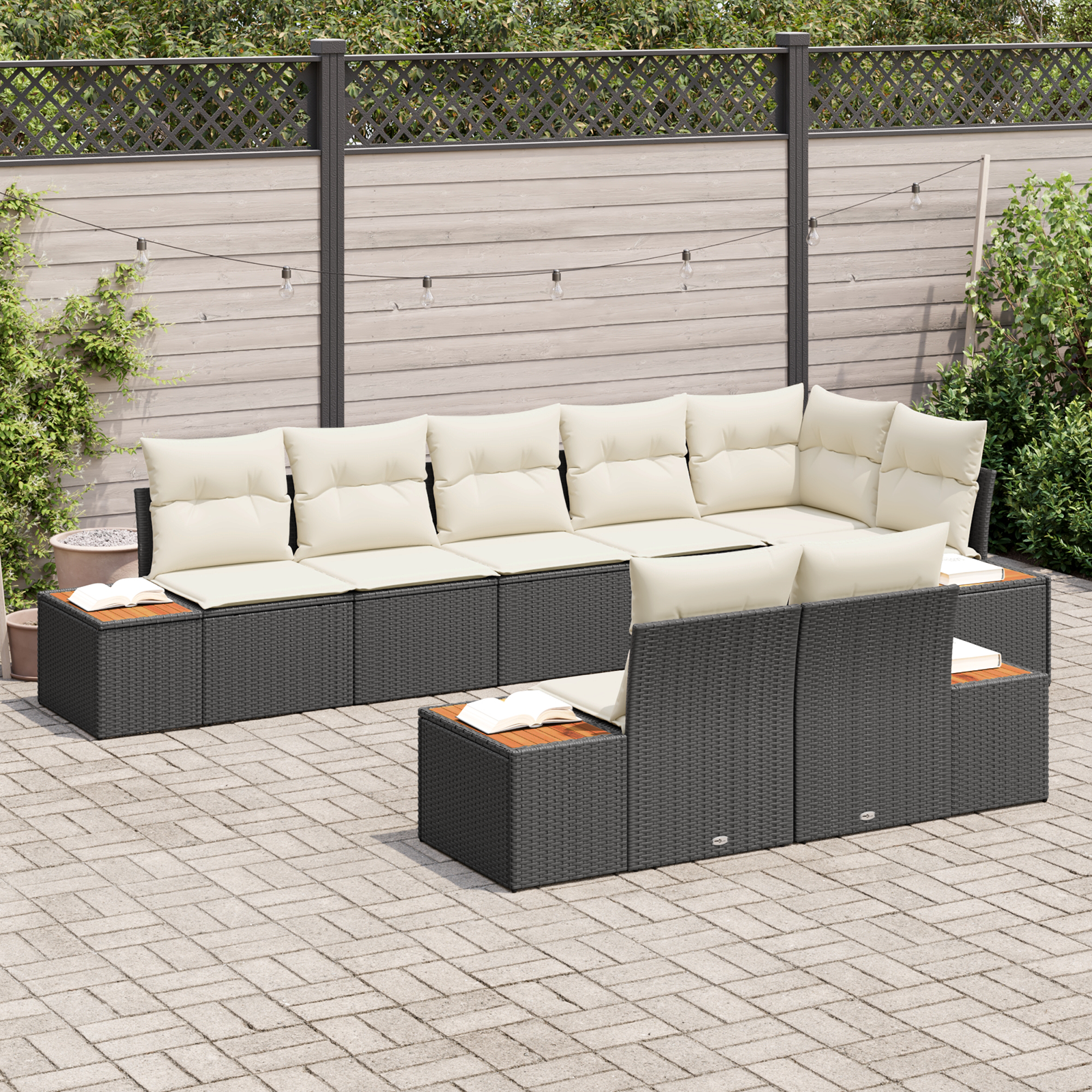 8 dalių sodo sofa su pagalvėmis juoda poli ratanas akacija