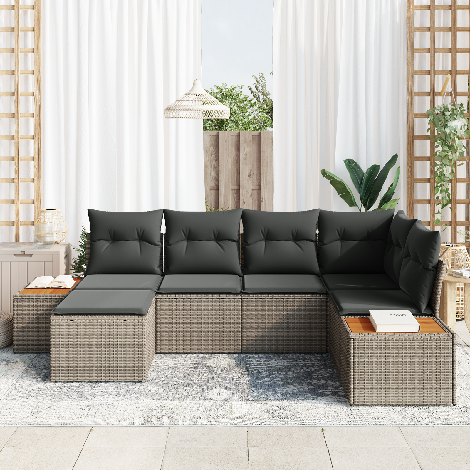 6 dalių sodo sofa rinkinys su pagalvėmis pilkas poliratanas akacijos