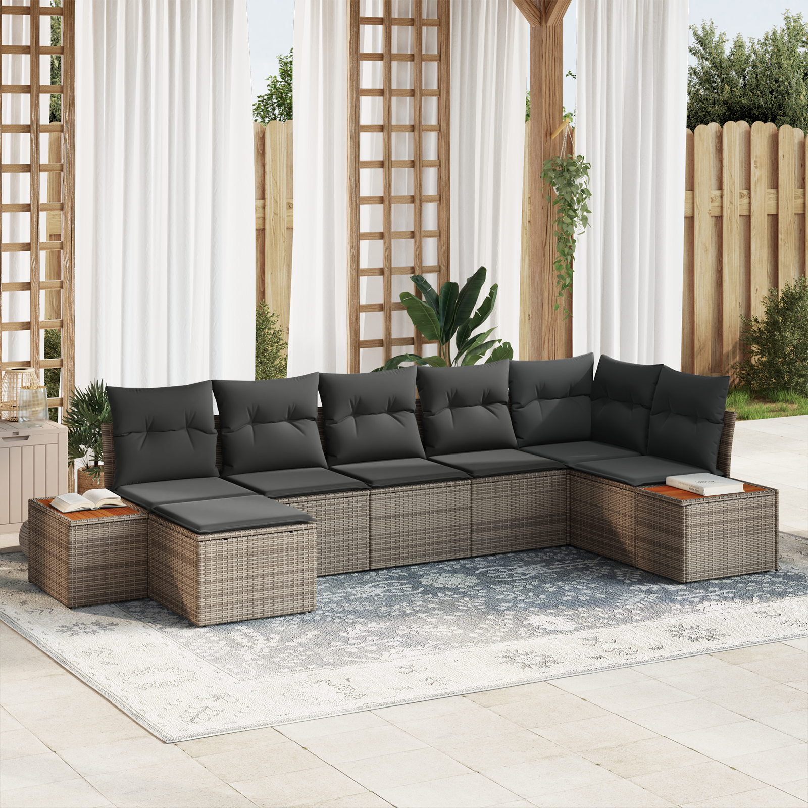 Sodo Sofų Rinkinys su pagalve 7 pcs Pilka Poli ratanas