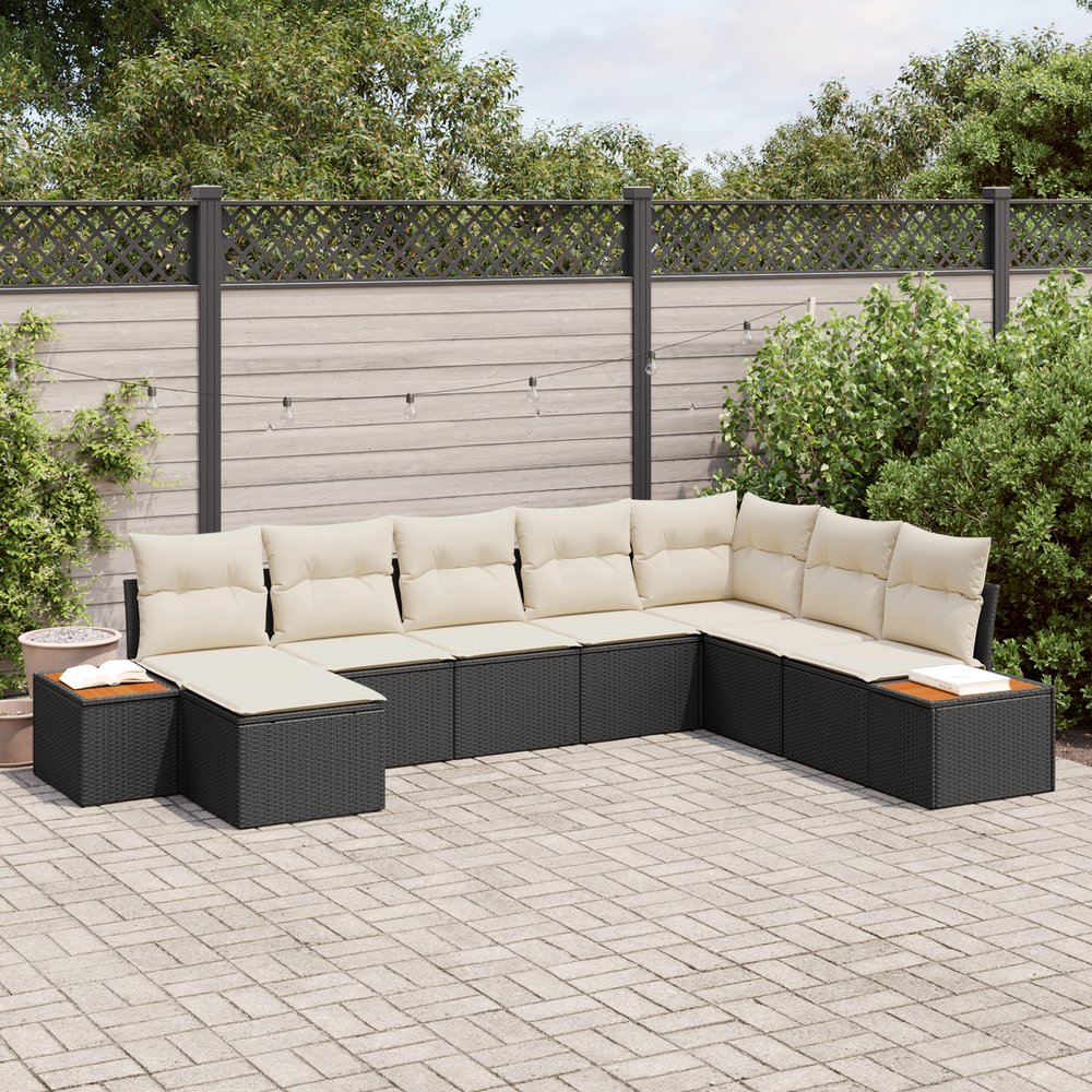 8-Piece Garden Sofa Set with Cushions Black Poly Rattan Acacia