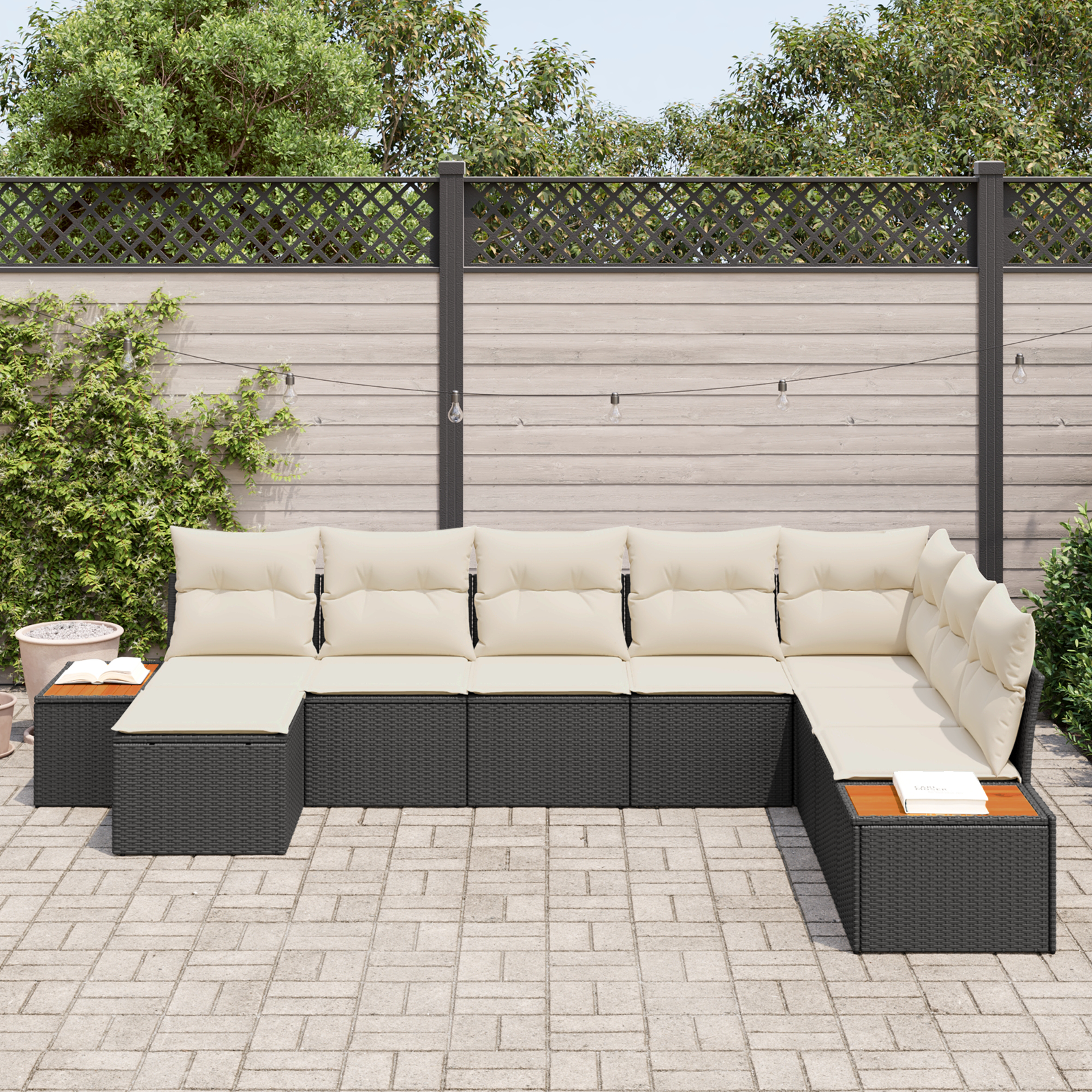 8 dalių sodo sofa rinkinys su pagalvėmis Juodas poli ratanas akacija