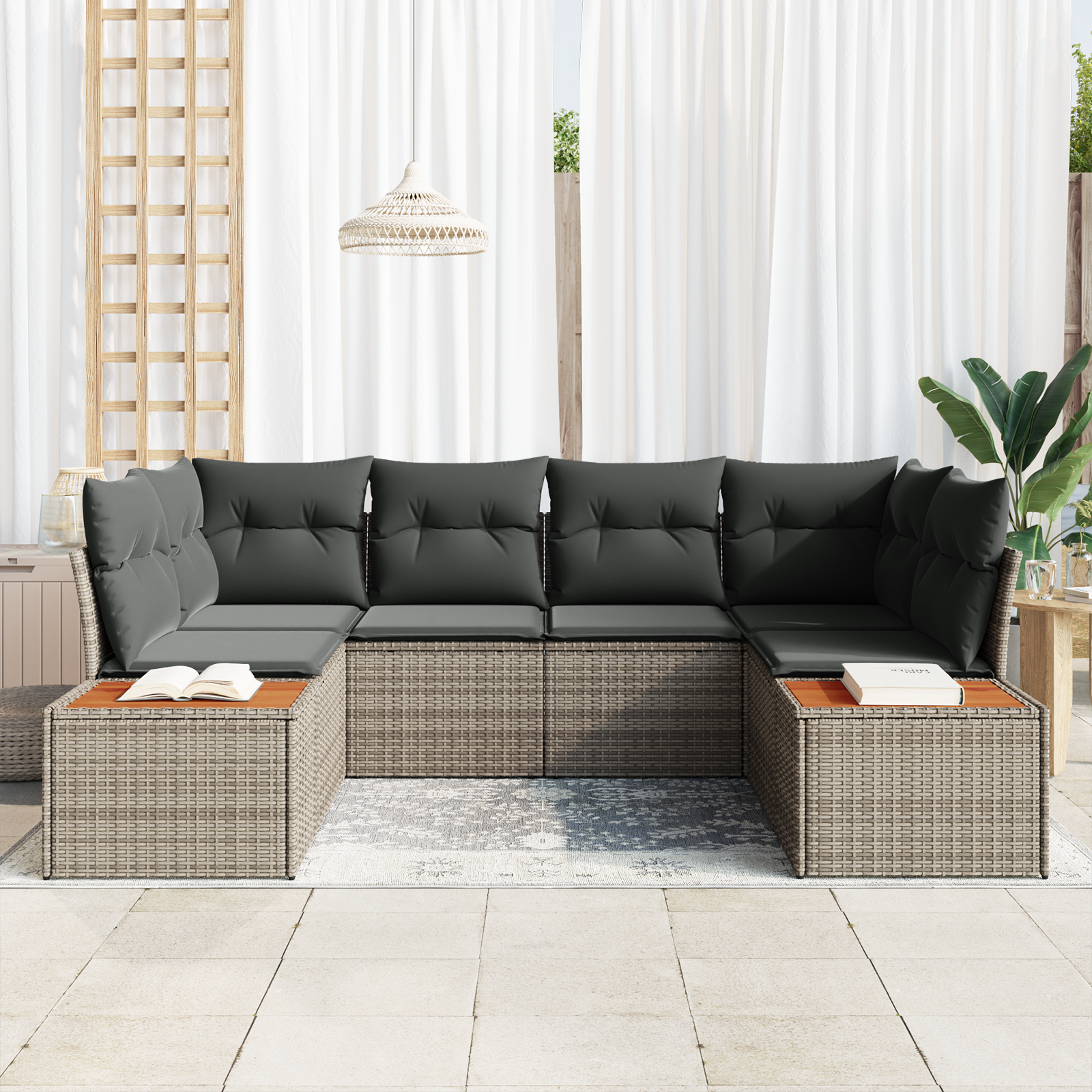 Sodo Sofų Rinkinys su pagalve 6 pcs Pilka Poliratanas