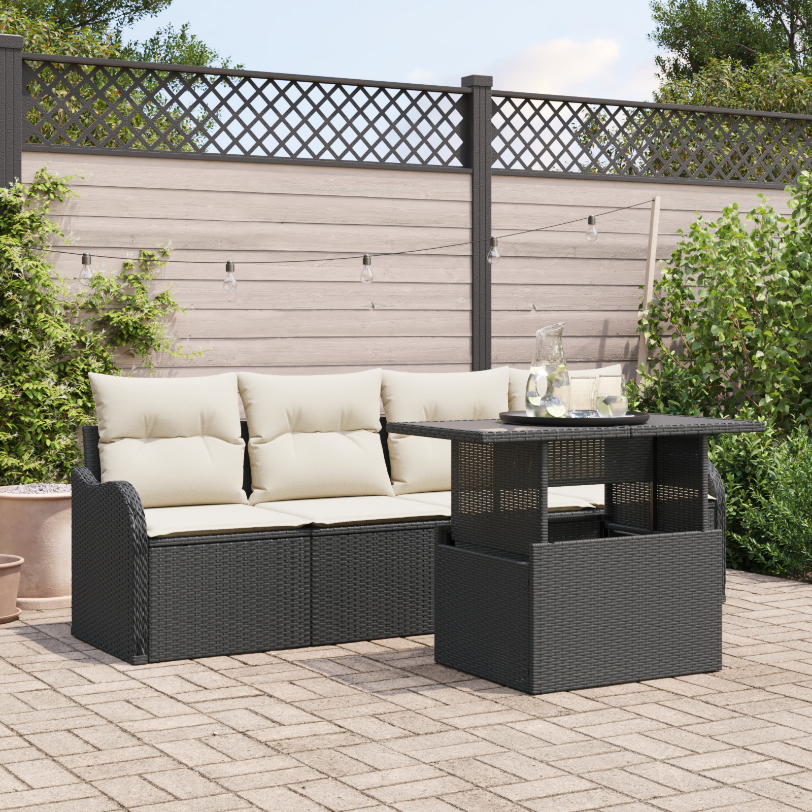 5 dalių sodo sofa rinkinys su pagalvėmis Juodas poli ratanas