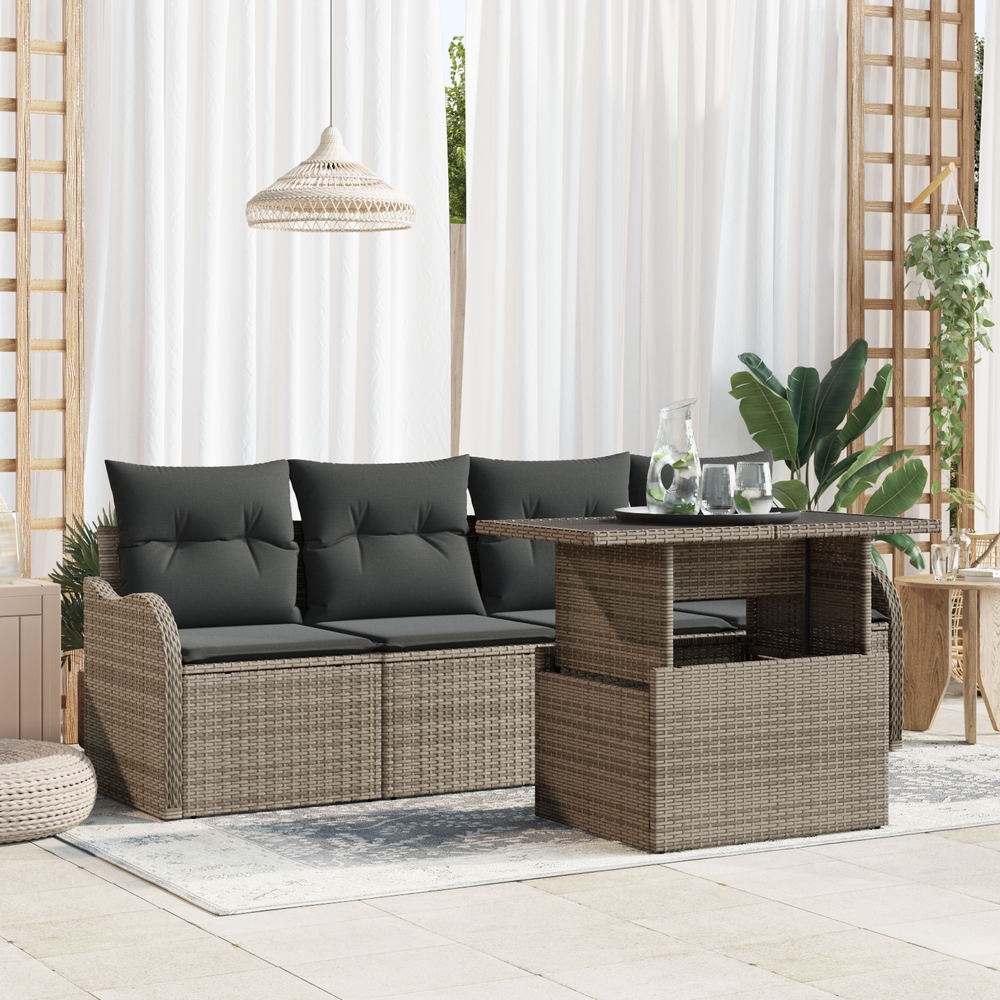 5-piece garden sofa with cushions grey poly rattan