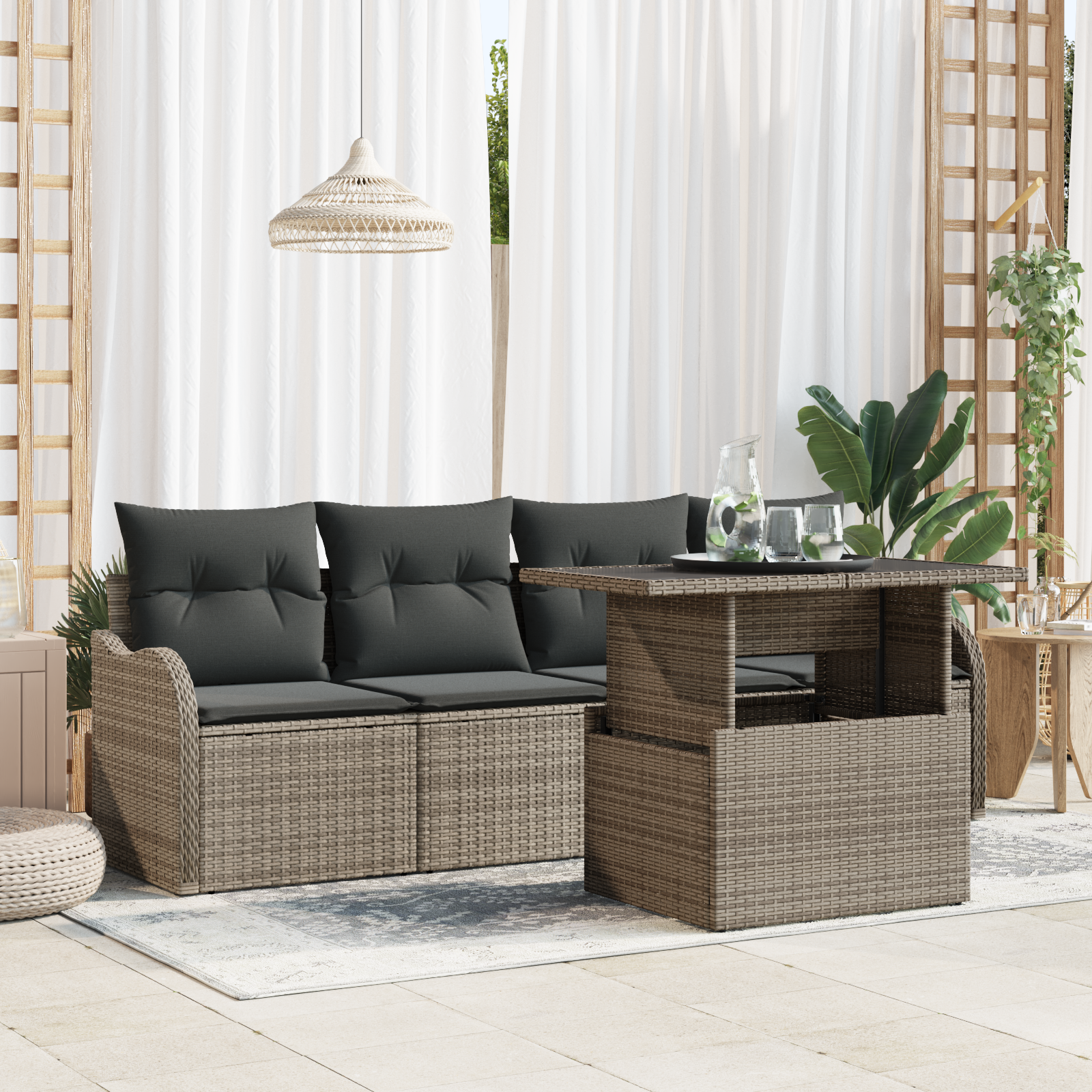 5 dalių sodo sofa su pagalvėlėmis pilkas poli ratanas