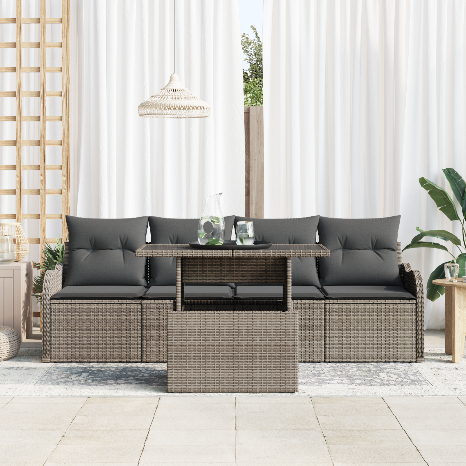 5 dalių sodo sofa su pagalvėlėmis pilkas poli ratanas