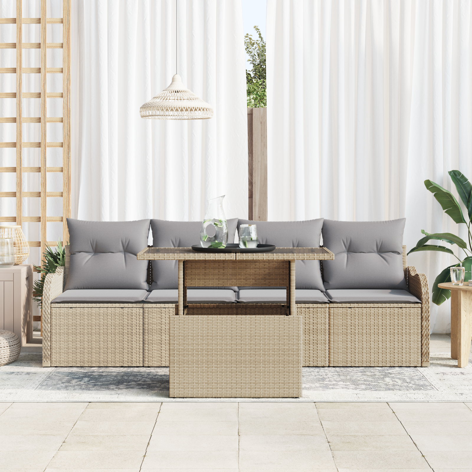 5 dalių sodo sofa rinkinys su pagalvėlėmis Smėlio poli ratanas