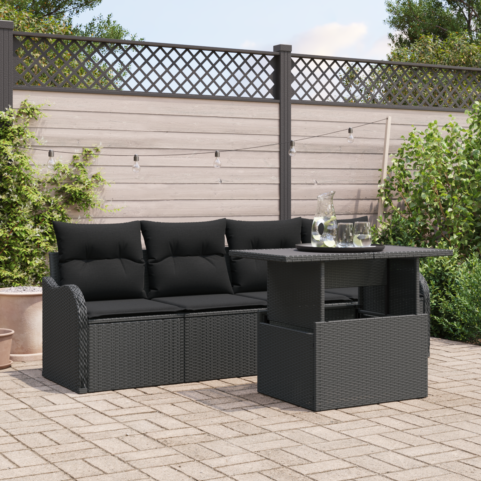 Sodo Sofų Rinkinys 5 pcs Juoda 100 x 55 x 73 cm Poli ratanas