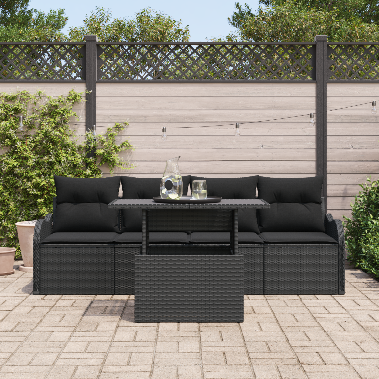 Sodo Sofų Rinkinys 5 pcs Juoda 100 x 55 x 73 cm Poli ratanas