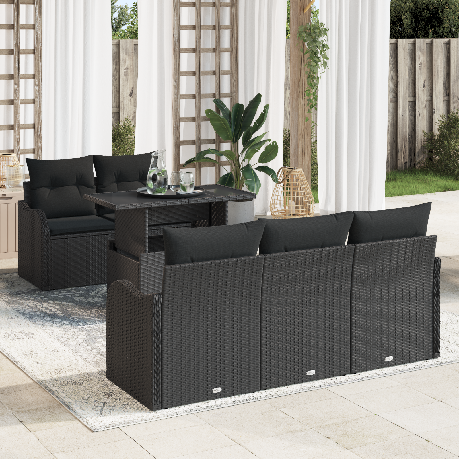 Sodo Sofų Rinkinys su pagalve 6 pcs Juoda Poli ratanas